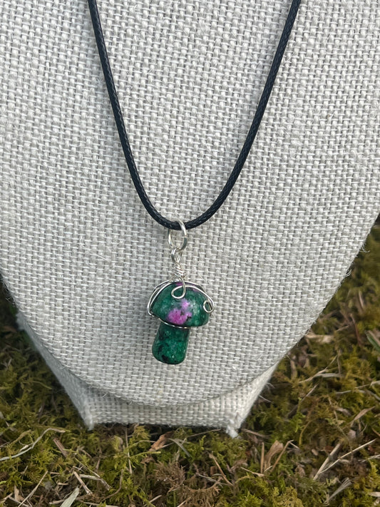 Ruby Zoisite Mushroom Necklace